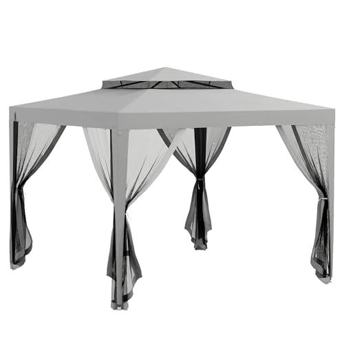 Outsunny Tonnelle Barnum de Jardin 3L x 3l m avec 4 moustiquaires Amovibles - Double Toit - Gris