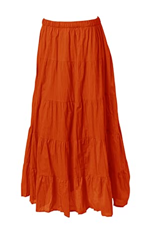Indian Trendy Women's Summer Long Cotton Maxi Mopping Tiered Skirt Elastic High Waisted Dress