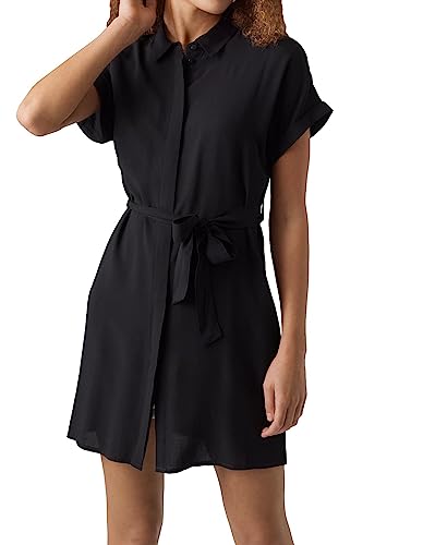 Vero Moda Damen Viskose Kleid VMEasy Shirt Hemdkleid mit Bindegürtel...
