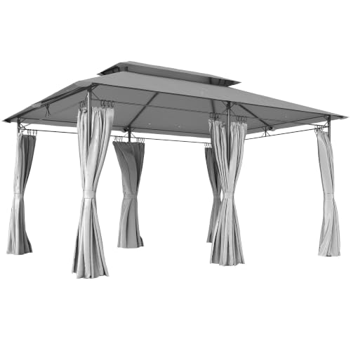 Outsunny Pavillon 4x3 m Stabil Winterfest Gartenpavillon mit Doppeldach 6 Seitenteile Ablauflöcher...