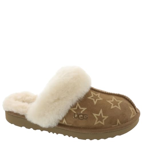 Chaussons UGG K Cozy II Étoiles fille en suède rose et laine chaude