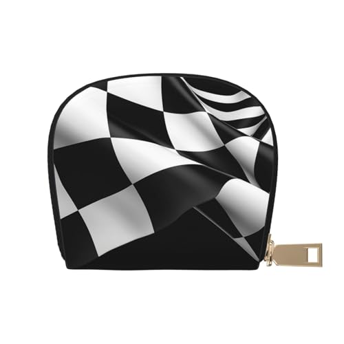 Black White Formula Checkered Flags Credit Card Holder Wallet, Leather Zipper Card Wallet For Women Ladies Rfid Blocking Card Case Small Coin Purse Accordion Wallet Gift