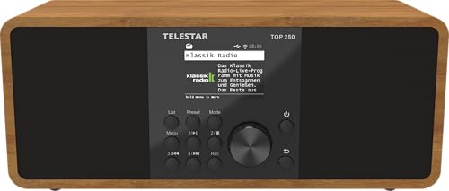 TELESTAR Top 250 – Radio Dab+/Internet (estéreo, 2 × 10 W, función de transmisión y recepción Bluetooth, grabación por USB, Sistema de alertas de Emergencia, Control por App) – Madera