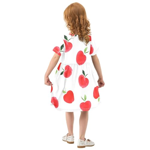 Aflyko Tropical Floral Girls' Short Sleeve Dress Watercolor Red Apples Toddler Everyday Dresses3