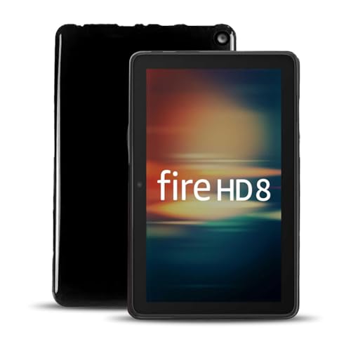 For New Fire HD 8 �P�[�X (2024�N����) 8�C���` �ی�P�[�X TPU �V���R�� �y�� ���^ �C�菝�h�~ �w��h�~ �ϏՌ� New Fire HD 8 �P�[�X �J�o�[ (�u���b�N)