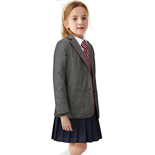 Funhoo Niños El Musical Disfraz Gris Escolar Niña Vestido Uniforme Traje Falda Corbata Fiesta Halloween Cosplay Traje (S)