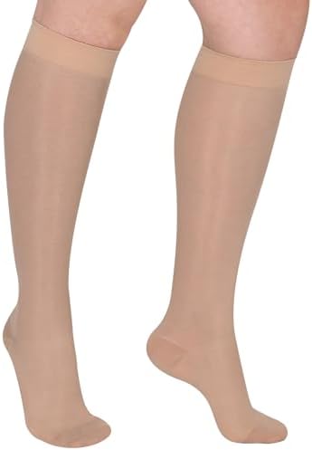 GODORIO Sheer Compression Stockings for Women, 15-20 mmHg Knee High Circulation Support Stockings, Graduated Medical Compression Socks for Travel, Flight