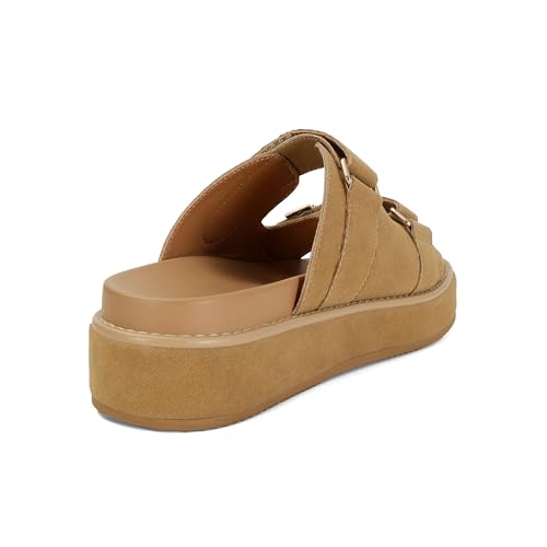 Image of SOVANYOU Suede Platform Sandals Slip on Platform Slides Open Toe Summer Beach Sandal Double Buckle Casual Vacation Shoes