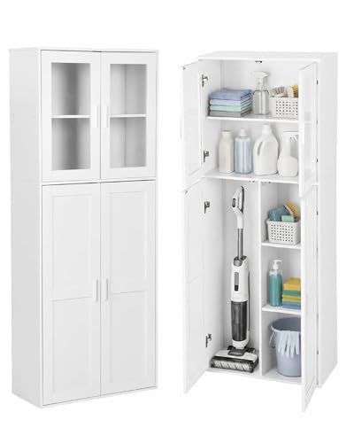 Xinyvee Armoire à Balais et Meuble de Rangement avec Porte en Verre, Colonne pour Aspirateur, Multifonction pour Aspirateur, Produits de Nettoyage, Linge et...