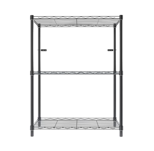 Image of 3-Shelves Wheels Heavy Duty Steel Storage Rack | Multipurpose Shelving Unit for Kitchen, Home & Utility | Black, 3 Shelves Wheels