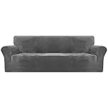 XINEAGE 1 Piece Velvet Couch Covers for 3 Cushion Couch High Stretch Sofa Cover for Pets Dogs Anti Slip Extra Large Sofa Slipcovers Furniture Protector (4 Seater, Grey)