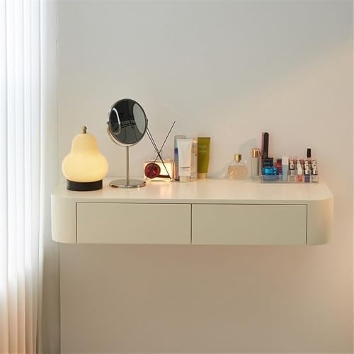 Usknxiu Tocador Flotante de Pared con cajón, Escritorio suspendido Blanco Moderno, Escritorio de Maquillaje para dormitorios y Espacios pequeños,100cm/39.3in