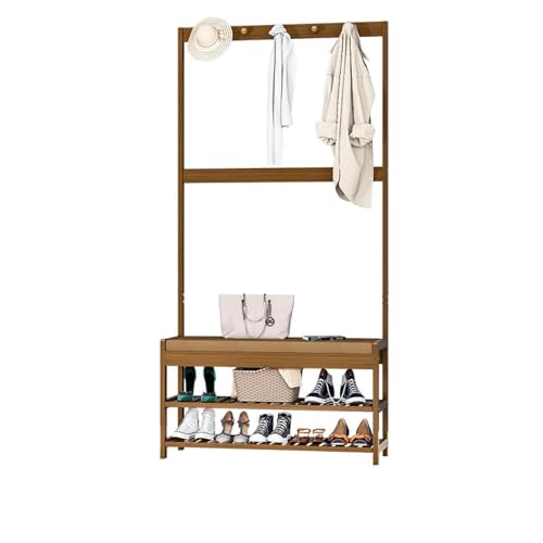 OWKAY Zapatero de bambú con perchero, taburete de almacenamiento de zapatos, casual, ligero, de lujo, para entrada, sofá, dormitorio, guardarropa, armario de zapatos extra ancho