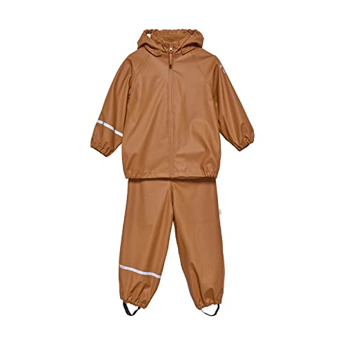 CeLaVi Unisex Kids Basic Recycle PU Rainwear Set, Amber Brown, 90