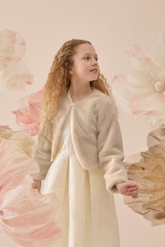 Lilax Girls Cozy Faux Fur Bolero Shrug Long Sleeve Crew Neck Dress Coat3