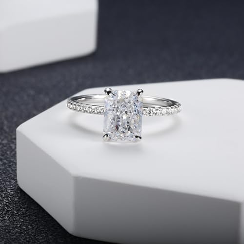LOVECOM 2CT 925 Sterling Silver Engagement Rings for Women Radiant Cut Solitaire Cubic Zirconia Wedding Band CZ Promise Rings for Her Simulated Diamond Ring Jewelry Christmas Gifts for Mom 6