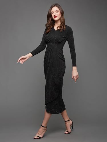 Image of Miss Chase Women's Comfortable Round Neck Sleeveless Striped Midi Bodycon Dress with Zipper