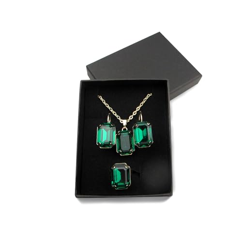 Rrdaily Bridal Wedding Necklace Earrings Set,Silver Green Necklace and Earrings Set Rhinestone Crystal Teardrop Prom Jewelry Set Brides Bridesmaid Costume Jewelry2