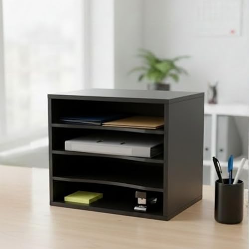 Home Sparkle Wooden Desktop Organizer for Home & Office, Paper Storage Letter Tray File Sorter | Desk Organizer for A4 Documents, Files, Bills & Notebooks - Black