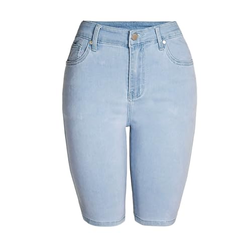 Short jean femme stretch en denim léger bleu clair décontracté