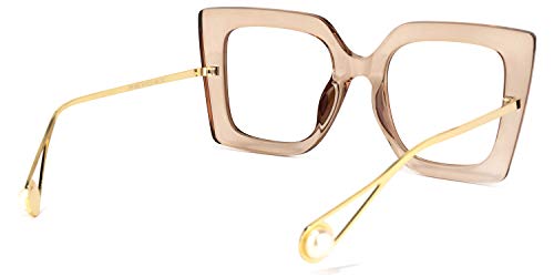 Image of Zeelool Chic Oversized Thick Square Blue Light Blocking Glasses for Women Qatar ZOP01892-02 Cameo Brown