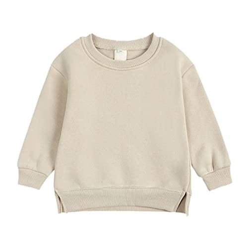 Toddler Baby Boys Girls Crewneck Fleece Pullover Sweatshirt Solid Color Fall Winter Warm Blouse Tops Clothes