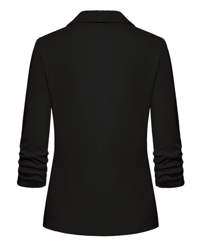 MINTLIMIT Women 3/4 Ruched Sleeve Shawl Lapel Blazer Open Front Casual Work Office Blazers Lightweight Jacket with Pockets3