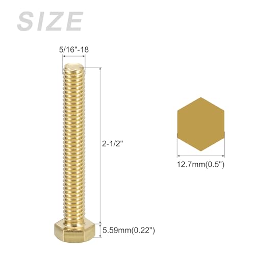 Image of METALLIXITY Hex Head Screw Bolt (5 /16-18x3 inch) 2Pcs, Brass Fully Threaded Solid Brass Hex Bolts Machine Screws - for Machinery Repair