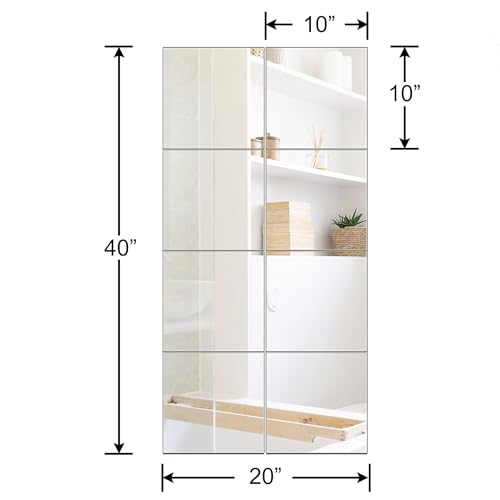 Image of Ruomeng Full Length Wall Mirror Tiles - 10 inch x 10 inch x 8Pcs Frameless Full Body Mirror Tiles Wall Mounted Mirror for Home Gym Vanity Bedroom, Living Room