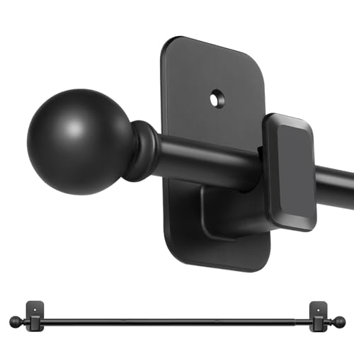 Curtain Poles No Drill 81218cm Black Extendable Curtain Rod 16mm Diameter No Drill Curtain Pole with Adhesive Brackets Ideal for Renters and Temporary Installations