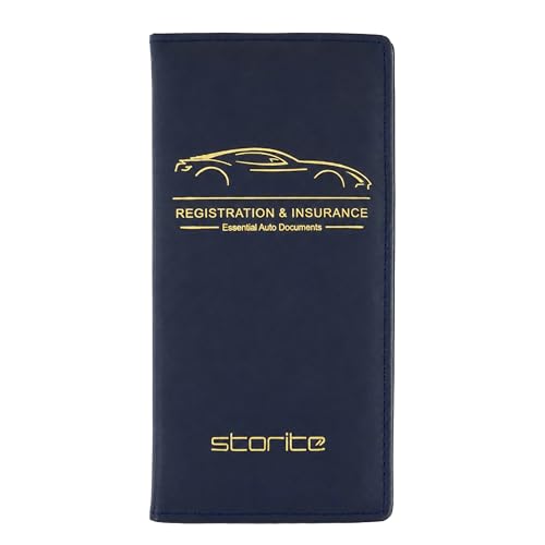 Image of Storite Pack of 1 PU Leather Car RC & Insurance Card Holder (Navy Blue) | Vehicle License Document Glove Box Compartment Organizer for Women & Men (Pack of 1)