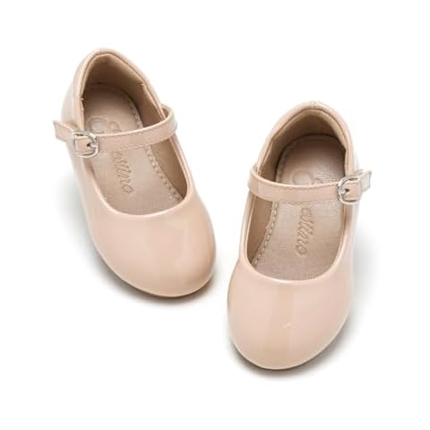 ESTINE Girls Dress Mary Jane Shoes Toddler Ballet Flats Flowers Girl Fashion Princess Shoes(663-Nude, 8M) Cover
