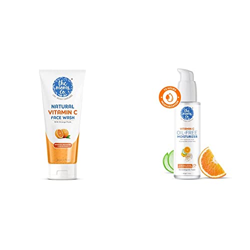 Image of The Moms Co Natural Vitamin C Face Wash I Natural Simple Face Wash | Clean & Glowing Skin | Orange Beads Chemical Free 80 ML & Natural Vitamin C Oil-Free Moisturizer for Face 40 Gm