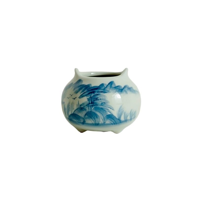 Quemador de Incienso Quemador de incienso pintado a mano con esmalte de hielo, quemador de incienso pequeño de dos orejas, estufa pequeña de madera de agar china, decoración de escritorio de estudio Q