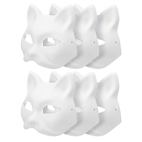 JIANYH 6Pcs Cat Mask, Masquerade DIY Paintable Blank Masks White Paper Masks For Kids Cosplay Halloween Pure White Graffiti Masks, Hand Painted Personality Masks, Suitable For Cosplay