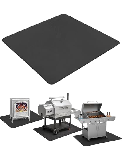 UNCO- Under Grill Mats for Outdoor Grill, 48' x 40', Black Double-Sided, Fireproof, Reusable, Portable, 3 Layers, Waterproof & Easy to Clean, Grill Matt for Outdoor Grill Deck Protector