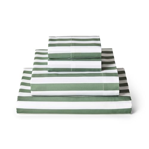 Mellanni Queen Sheets Set - 4 PC Iconic Collection Bedding - Hotel Luxury, Extra Soft, Cooling Bed Sheets - Wrinkle, Fade, Stain Resistant (Queen, Oxford Stripe Sage)