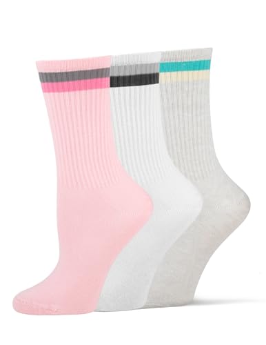 Image of HUE Women's Casual Ribbed Must-have Crew Lightweight Athletic Socks 3 Pair Pack