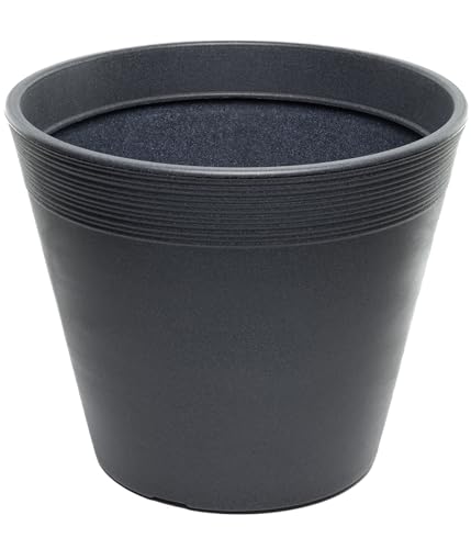 Dehner Blumentopf Groovy, Pflanzentopf frostbeständig/UV-beständig/wetterfest, Übertopf recycelt, ca. Ø 47.5 cm, Höhe 41.2 cm, Kunststoff, anthrazit