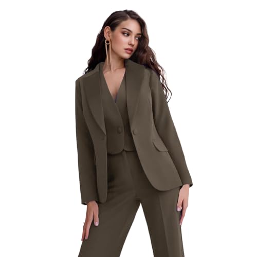 TIANMEI 3 Pieces Women Suits Peak Lapel Business Tuxedo for Women Single Breast Work Lady Outfits Slim Fit Blazer Vest Pants