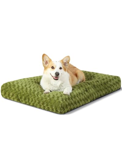 Image of KSIIA Washable Dog Bed Medium Size Dog Crate Bed Pet Mat 29 inchx21 inch Green | Deluxe Plush Comfy Kennel Pad, Anti-Slip Bottom,Deep Sleeping Mat for Medium Dogs,Machine Washable for Easy Cleaning
