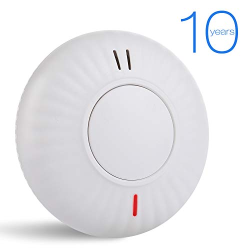 Sendowtek Détecteur de fumée, Alarmes d'incendie avec 10 Ans de durée de Vie de la Pile, certifié EN14604, Silencieux/Essai Mode, capteur photoélectrique, CE/RoHS (Lot de 1) (AJ760)