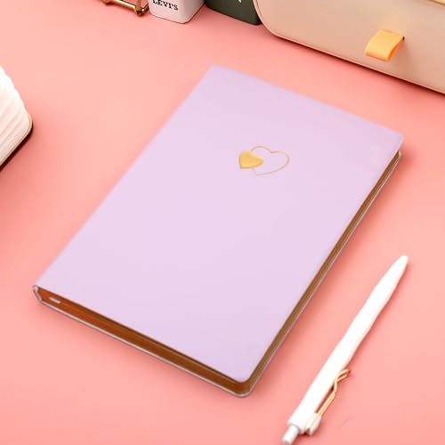 CAGIE Lined Journal Notebook for Women and Girls 256 Pages Cute Diary with Heart-Shaped Leather Journals for Writing A5 Soft Cover Notebooks for Work School (A Purple and Pink, A5) — view 5