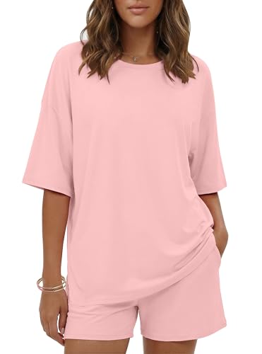 Image of Ekouaer Women's Two Piece Lounge Set Oversized Boxy T-shirt Casual Short Sets Summer Travel Matching Set 2026 Fashion