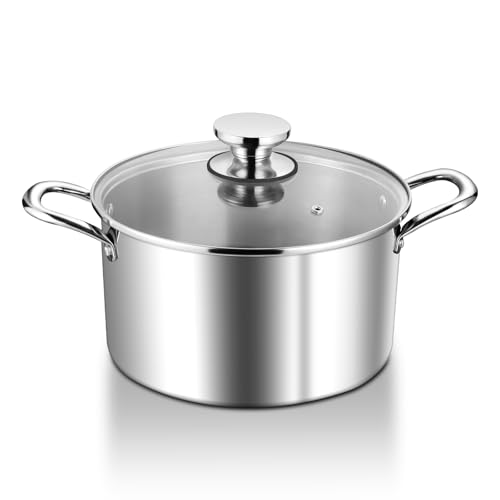 HaWare Stock Pot, 4.5L Tri-Ply Stainless Steel Soup Pot with Visible Lid, 22cm Cooking Stockpot for Induction/Electric/Gas/Ceramic, Healthy & Non Toxic, Easy Clean
