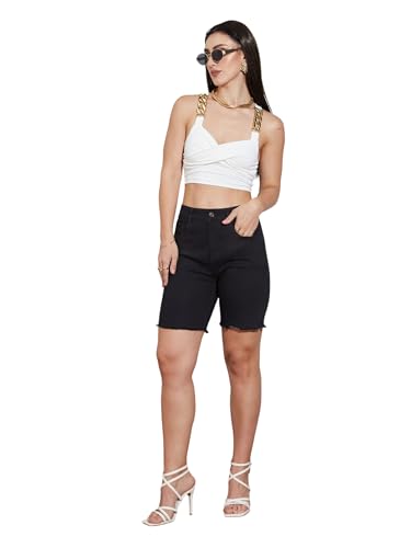 Image of Miss Chase Women's Regular High Rise Above Knee Stretchable Denim Shorts