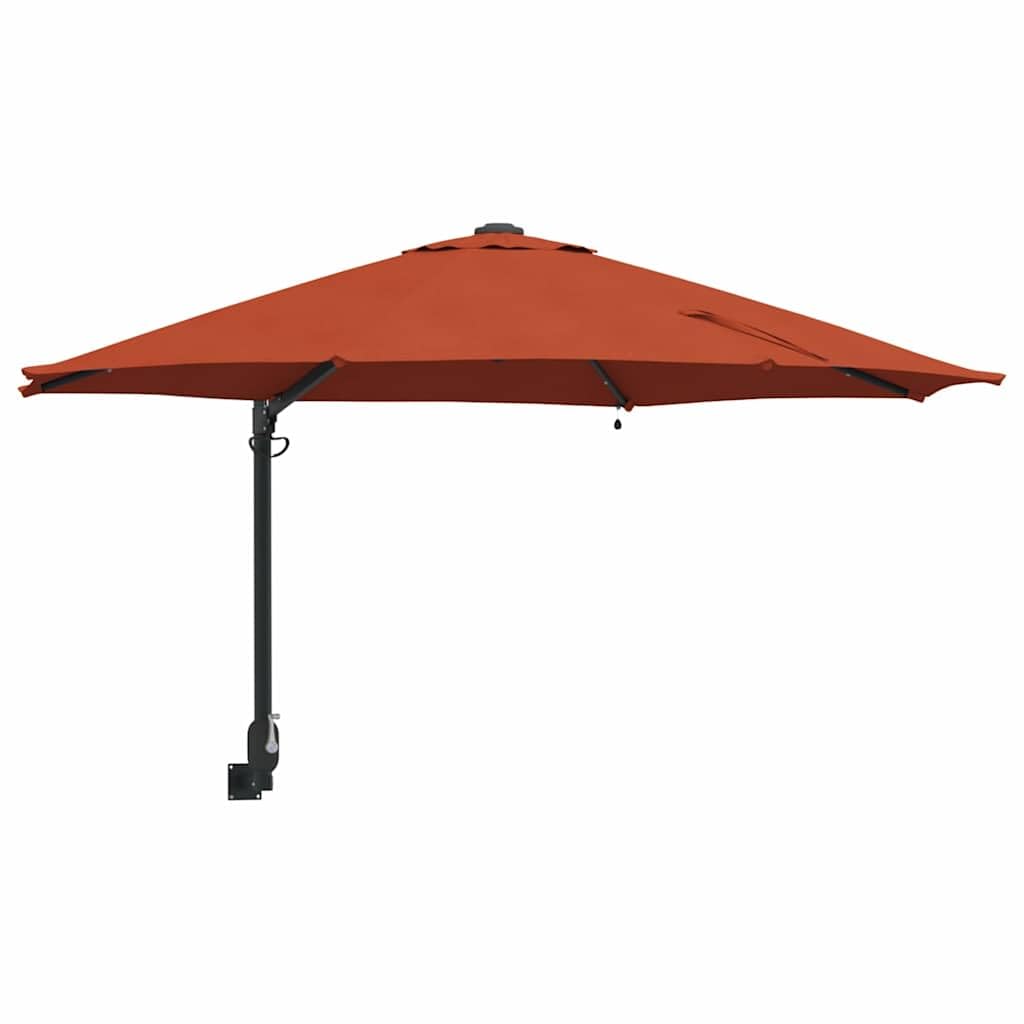 Ombrellone da giardino in terracotta, 248 x 248 cm, resistente ai raggi UV, inclinabile, con illuminazione a LED solare, meccanismo a manovella, robusto telaio in acciaio per terrazza, veranda