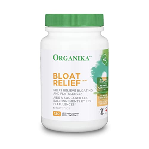 Organika Bloat Relief- Helps Relieve Bloating and Flatulence- Herbal Blend of Sweet Fennel, Turmeric, and Milk Thistle- Digestive Support- 120vcaps