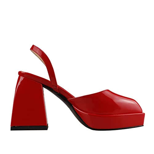 LEMUTISME Women's Closed Square Toe Platform Mary Jane Chunky High Heel Ankle Strap Slingback Slip On Dress Pumps for Prom3