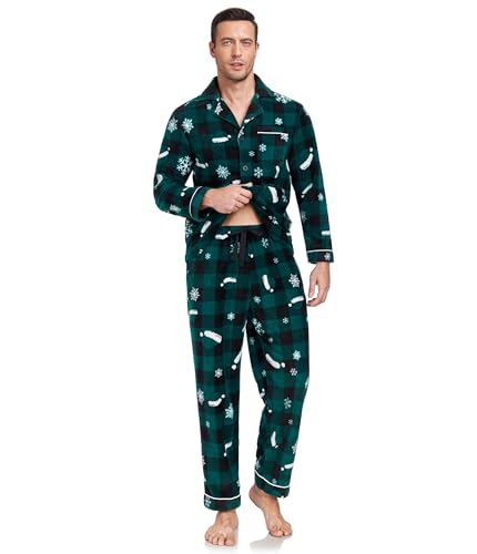 COLORFULLEAF Couples Matching Chritsmas Pajamas Sets Fleece Plaid Button Down Pjs Set Soft Warm Loungewear with Pockets3